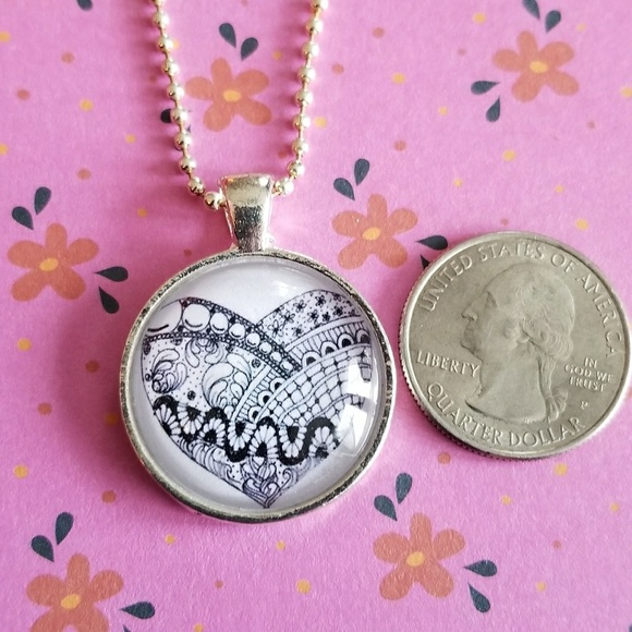 Relisted -Zentangle heart bubble necklace silver tone ball - Picture 4 of 8